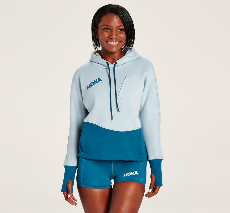 Hoka One One Kapşonlu Sweatshirt Kadın Mavi - Performance - VF6731485